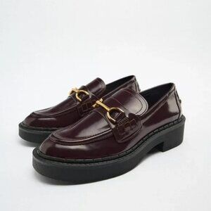 Zara Burgundy Loafers with Gold Accent